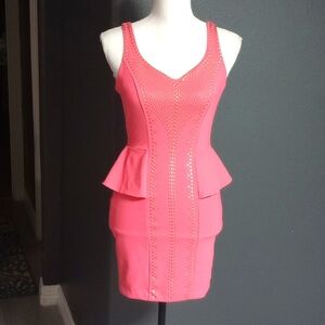 Bebe coral colored mini stretchy dress